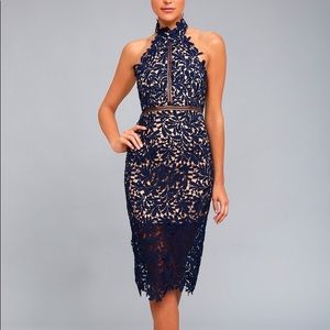 Lulu’s Navy Blue Lace Midi Dress